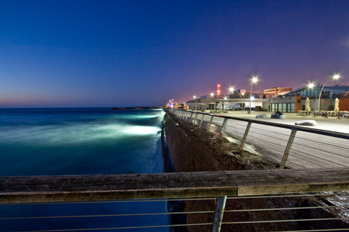 Tel Aviv Sea boardwalk night scene photography. Tel Aviv old port