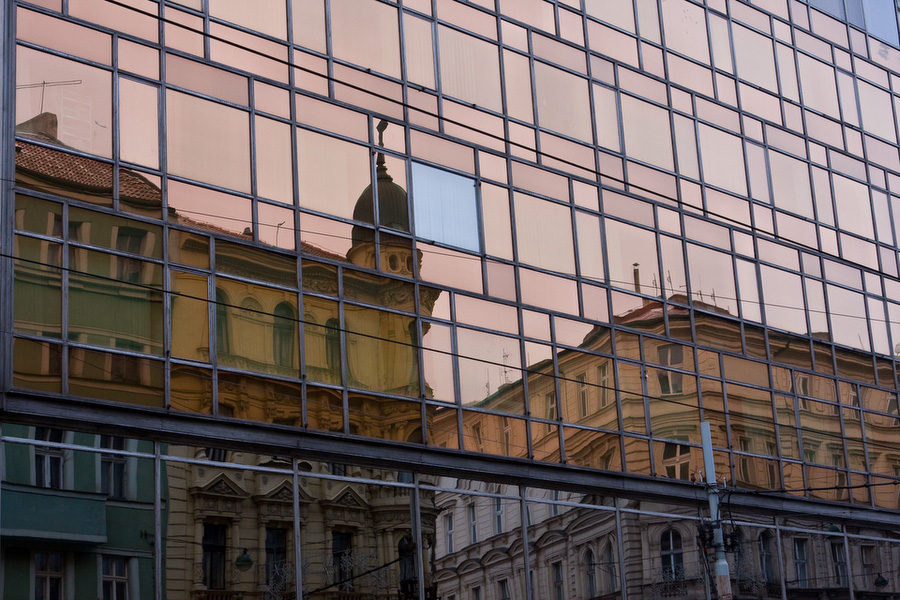 Prague, City streets, Reflection