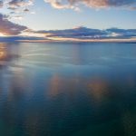 Aerial panorama of sunset on Mornington Peninsula with Frankston Pier and coastline