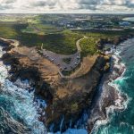 Aerial panorama of Thunder Point lookout and Warrnambool, Victoria, Australia