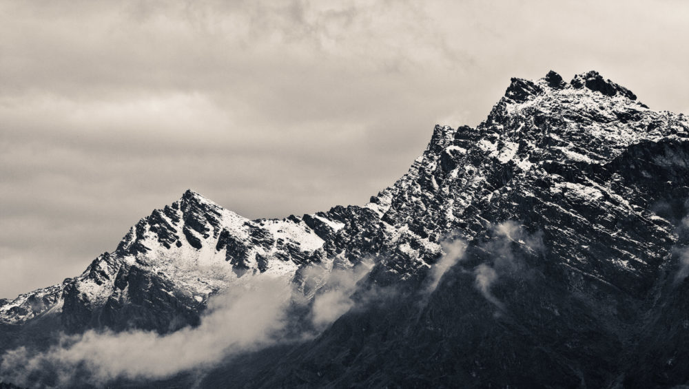 Himalayas peaks in Nepal in black and white